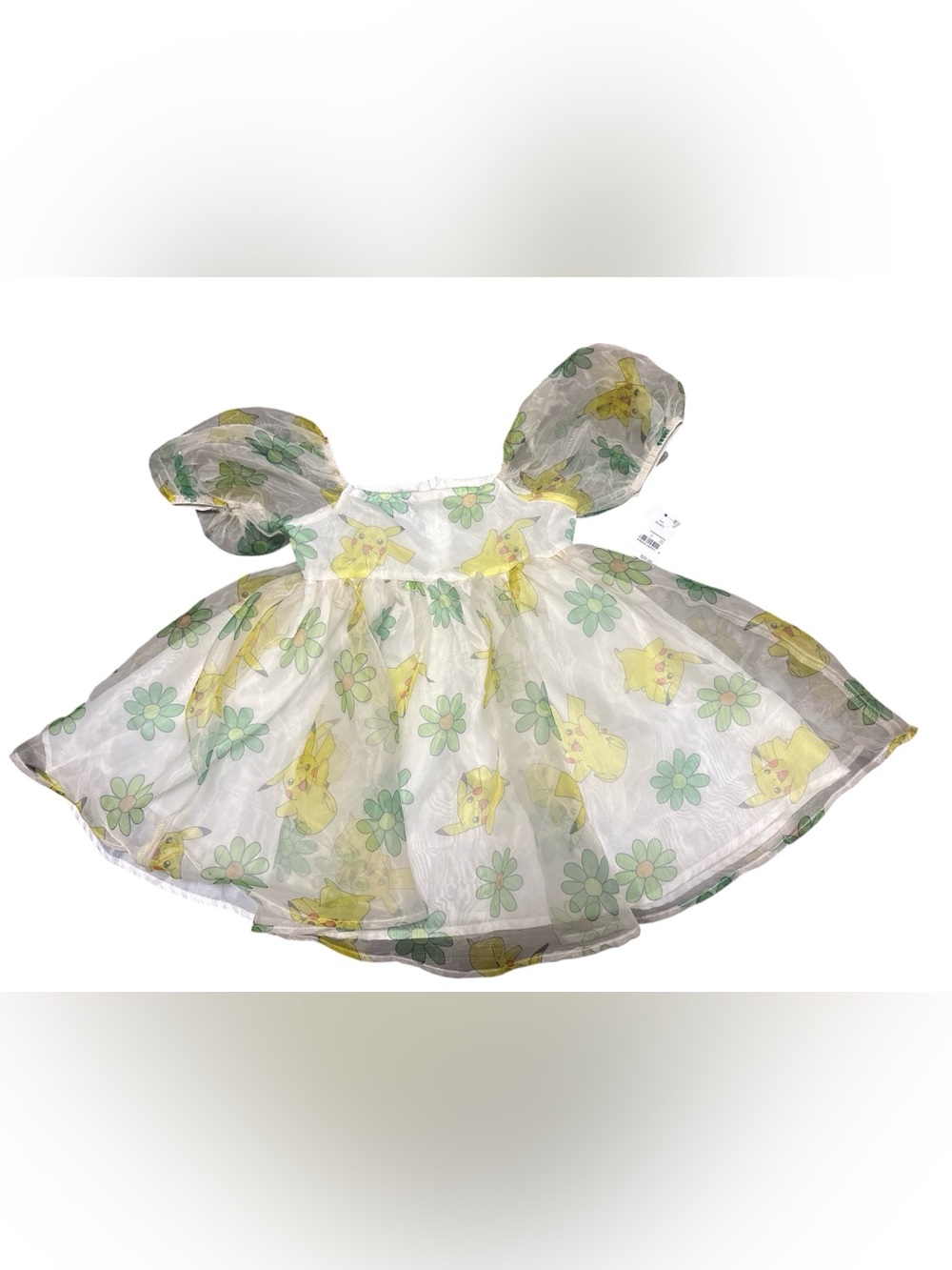 Pokemon White Yellow Green Pikachu Floral Party Dress